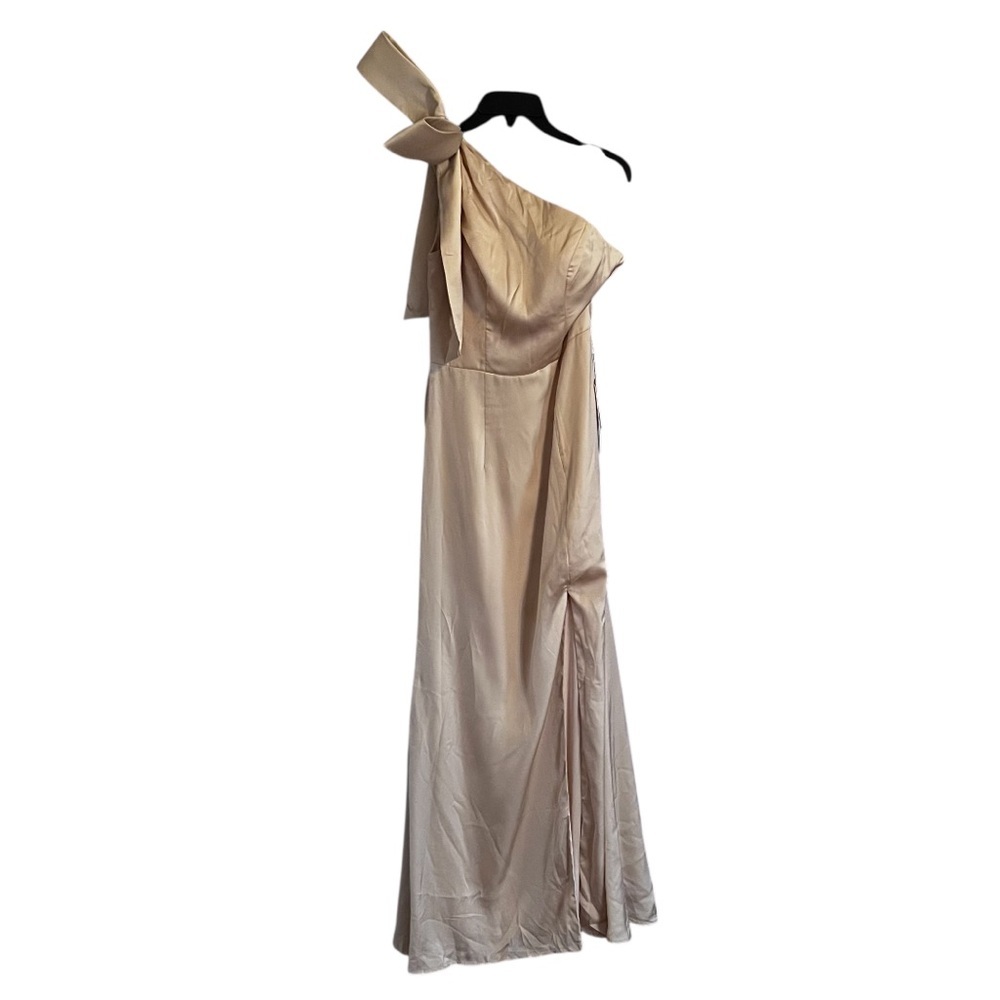 NWT Stacees Trumpet/Mermaid One-Shoulder Stretch Satin Dress with Bowknot size 4 - Picture 3 of 6